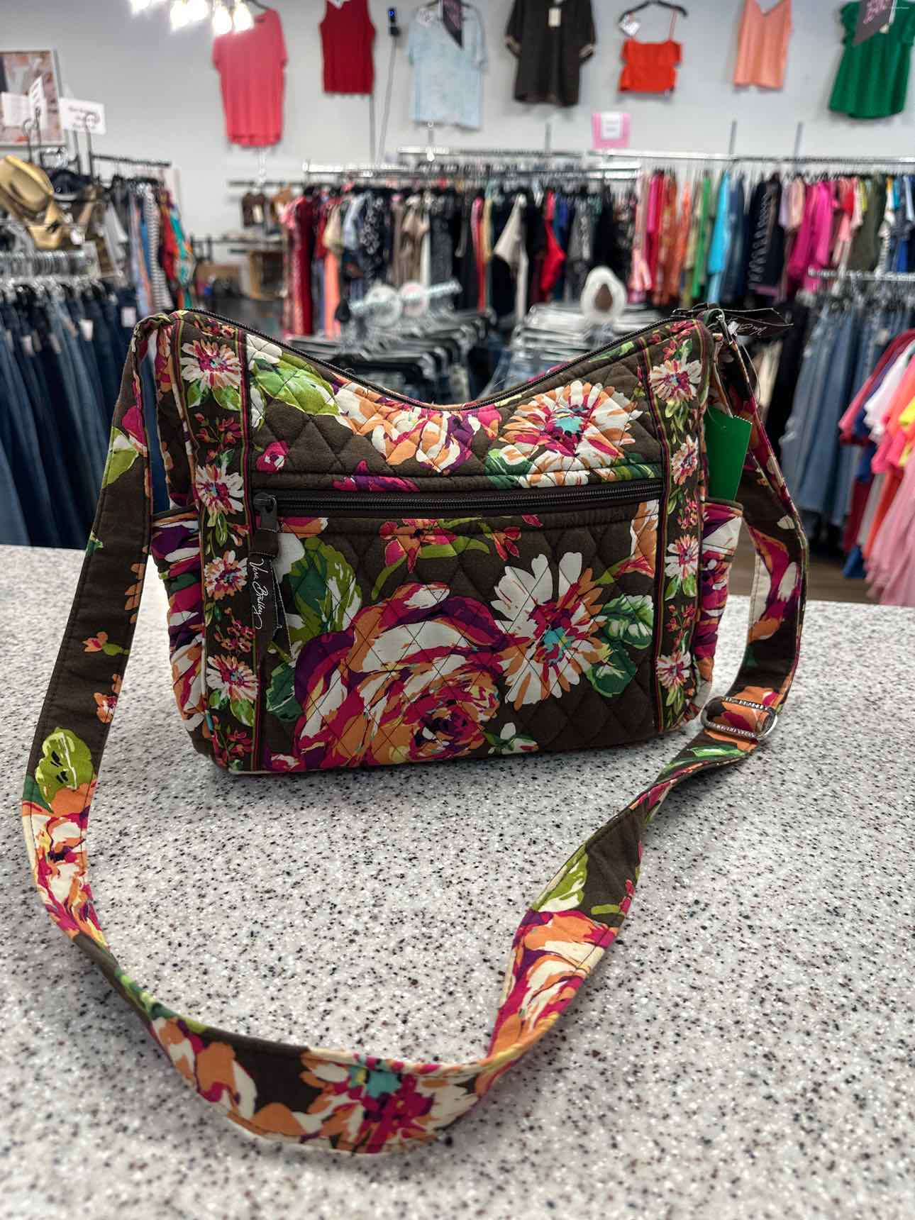 Vera Bradley English Rose On the Go Quilted Brown Floral Crossbody Handbags