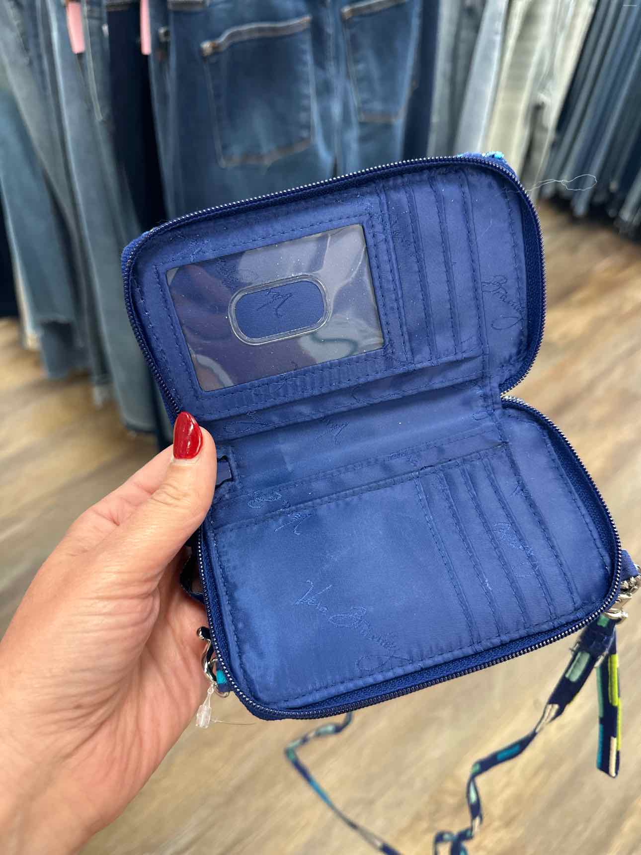 Vera Bradley Small Blue and Green Stripe Double Zipper ID Wallet Handbags