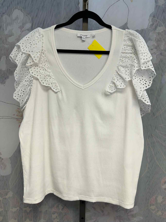Chico's NEW NWT Ribbed V-Neck Ruffle Short Sleeve Size 3 White Top
