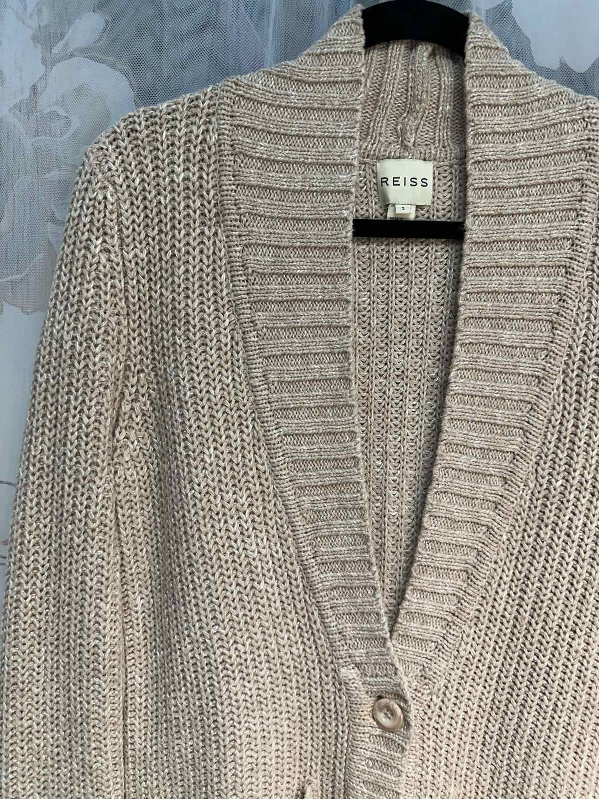 Reiss Ruby Woven Heavy Weight Woven Long Sleeve Size Small Pink Cardigan