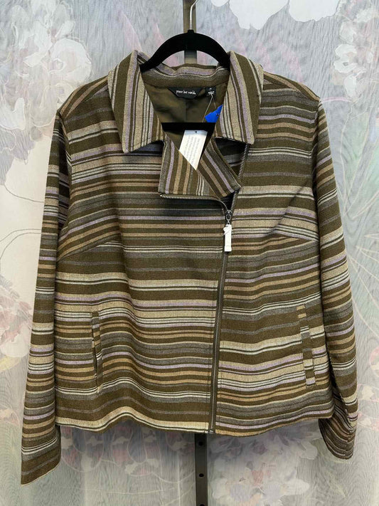 peace love world 1X Olive NEW NWT striped zip-up, asymmetrical tweed jacket