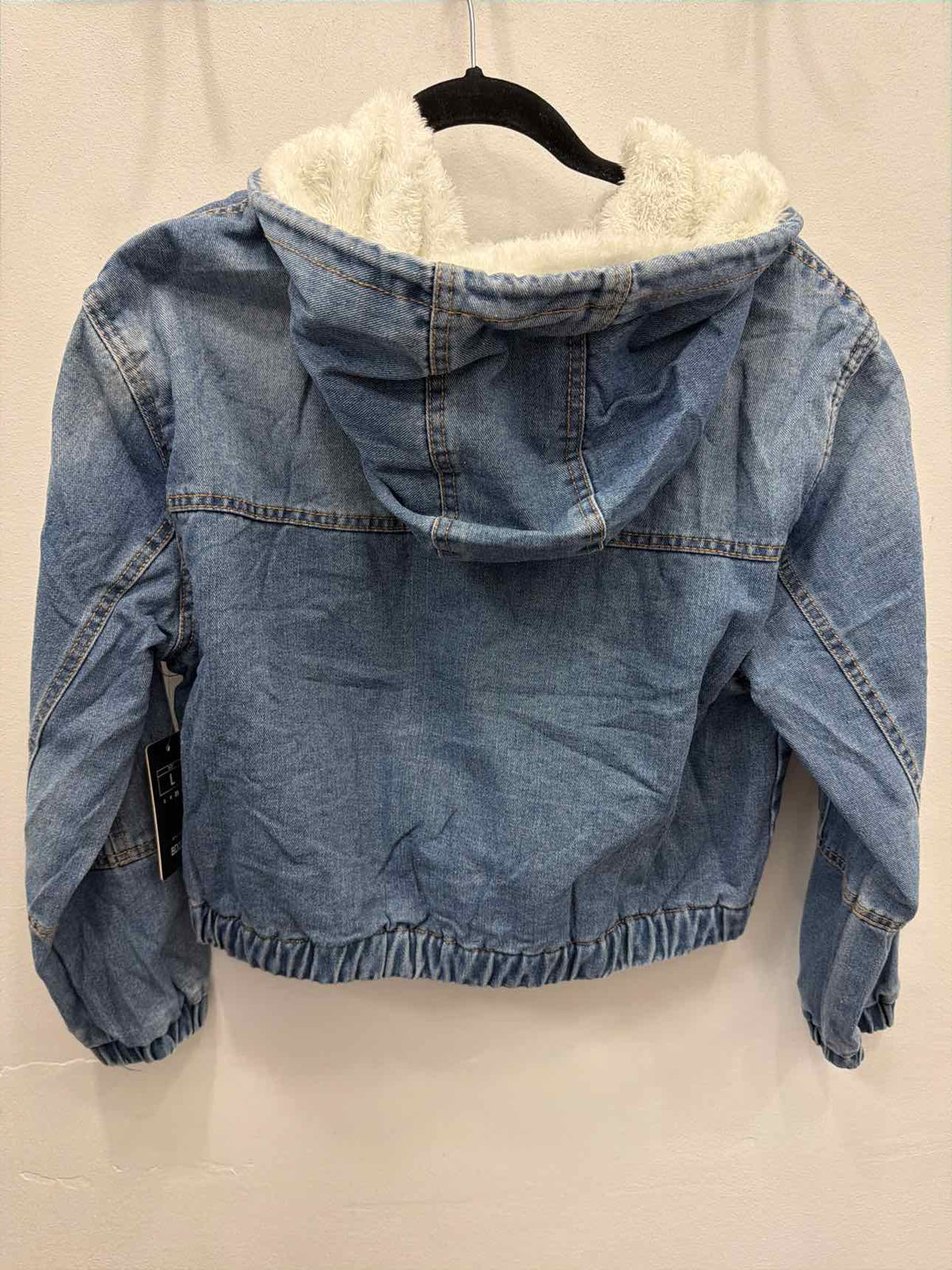 BHJ California Cropped Hooded Sherpa Lined Zip Up Denim Coat