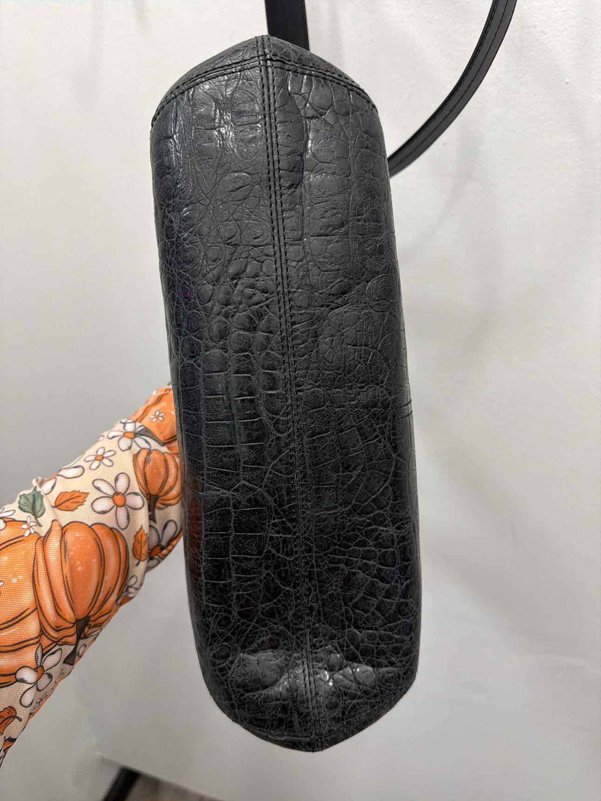 Brighton Block Mock-Croc Black Embossed Patent Leather Shoulder Bag
