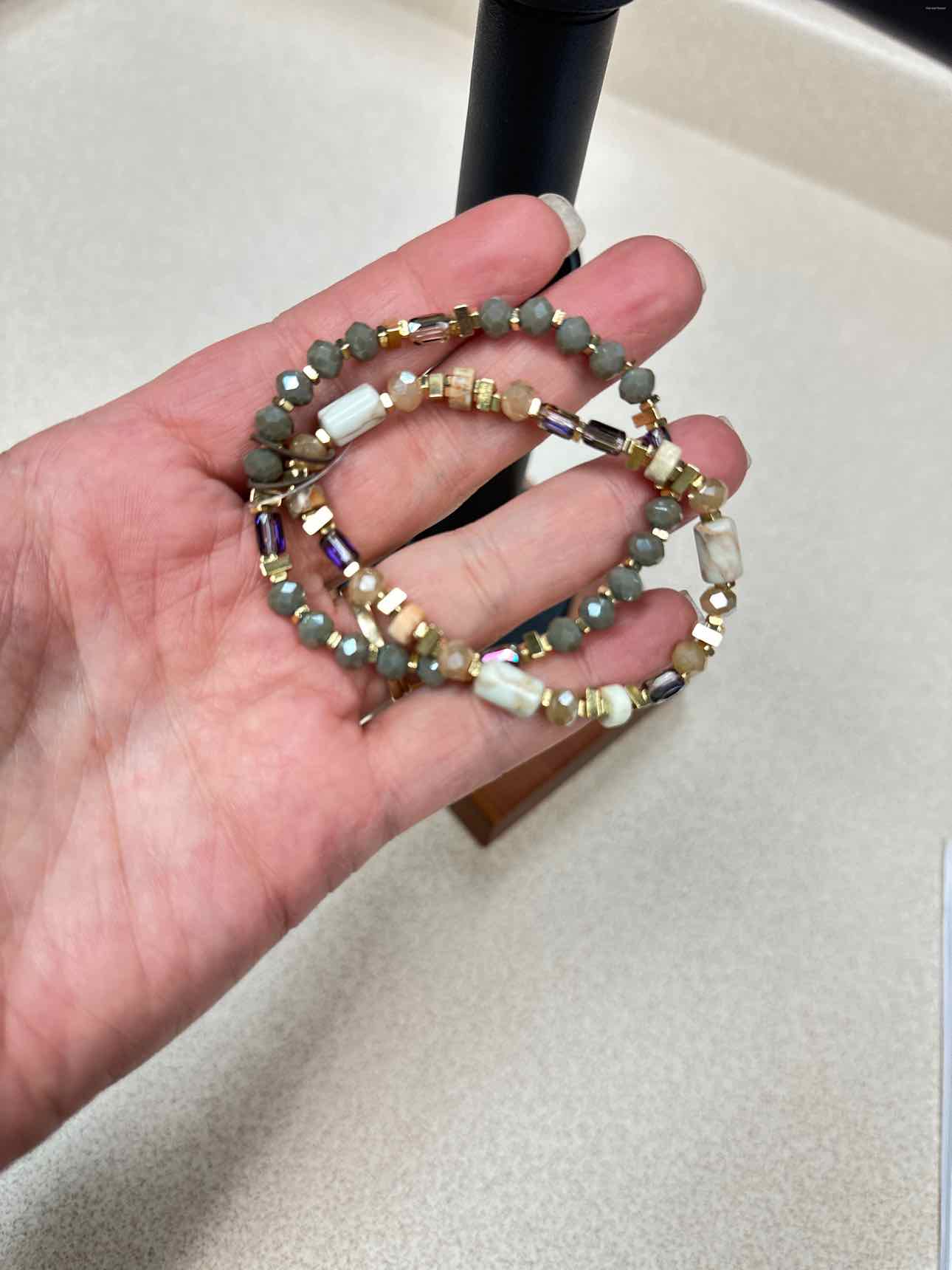 Natural Stone Bead Stretch Brown Bracelet
