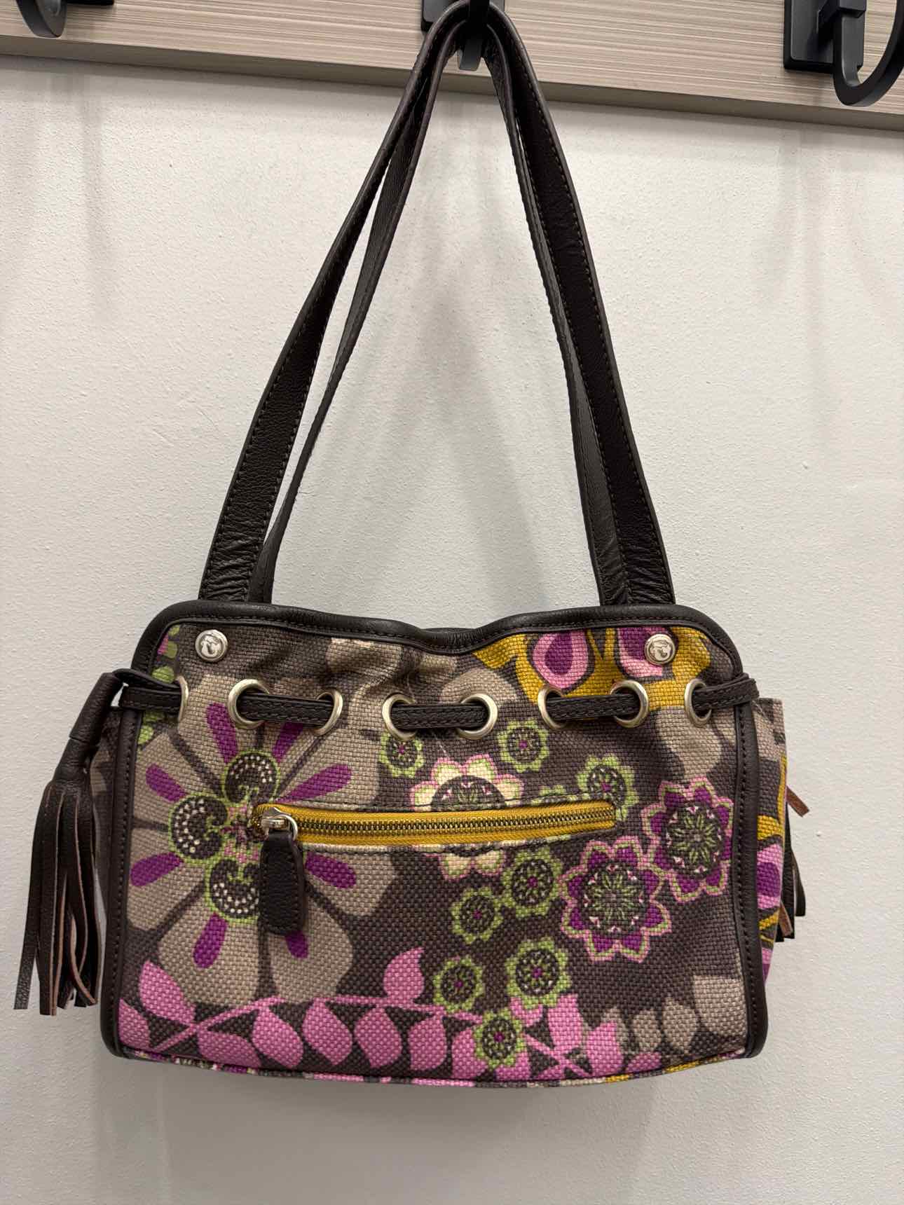 Spartina 449 Brown Purple Floral Hobo Canvas Shoulder Bag Handbags