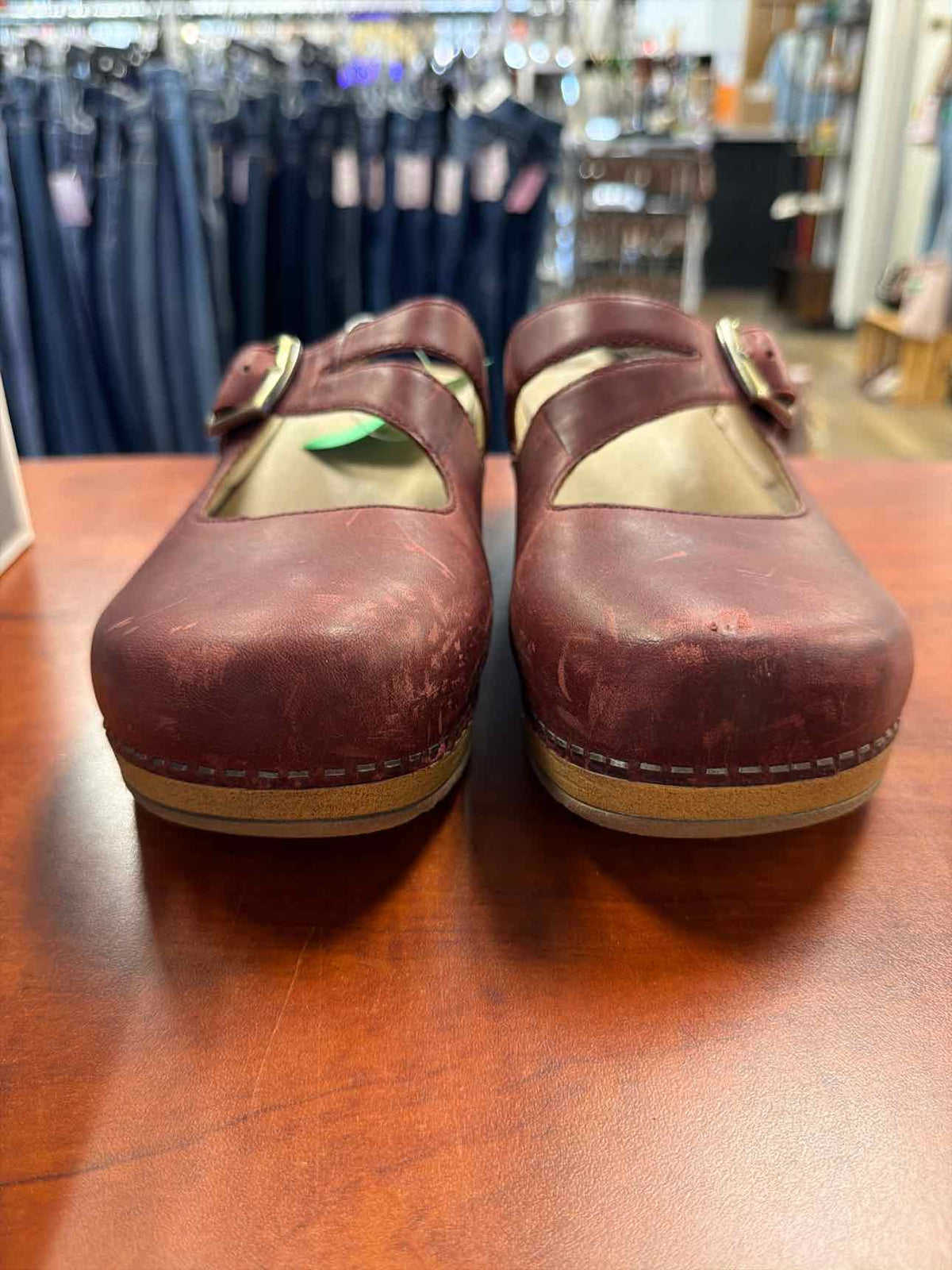 Dansko Britney Mule Clog Style Waxy Burnished Red Wine Leather Size 38
