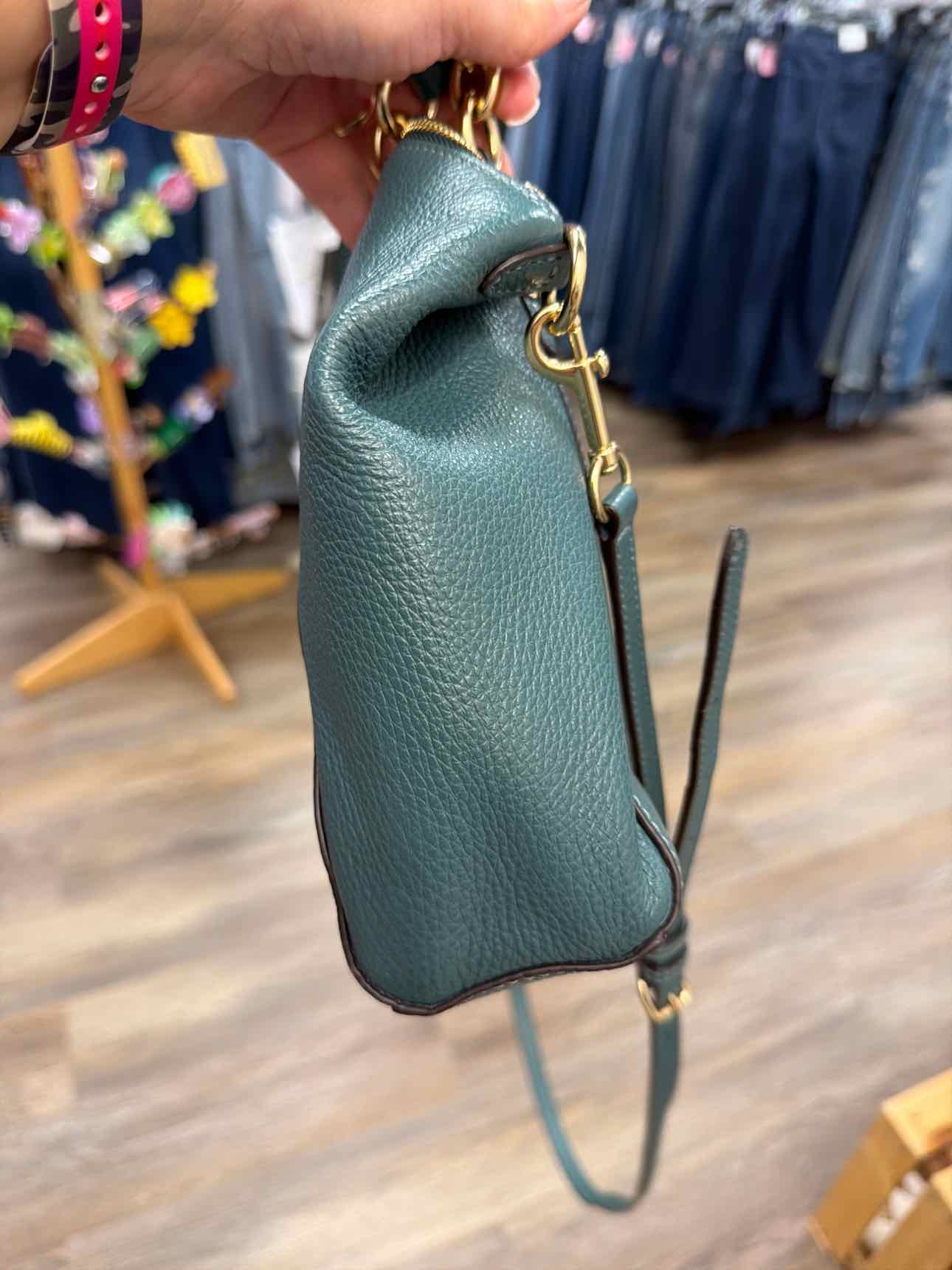 Coach 'Kelsey' Teal pebble leather crossbody satchel Handbags