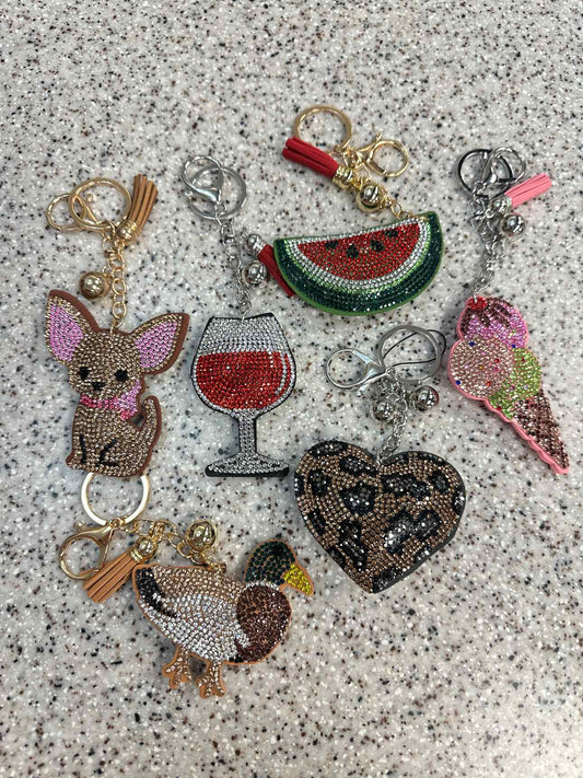 Rhinestone Bling 3D Puffy Bag Charm Key Chain
