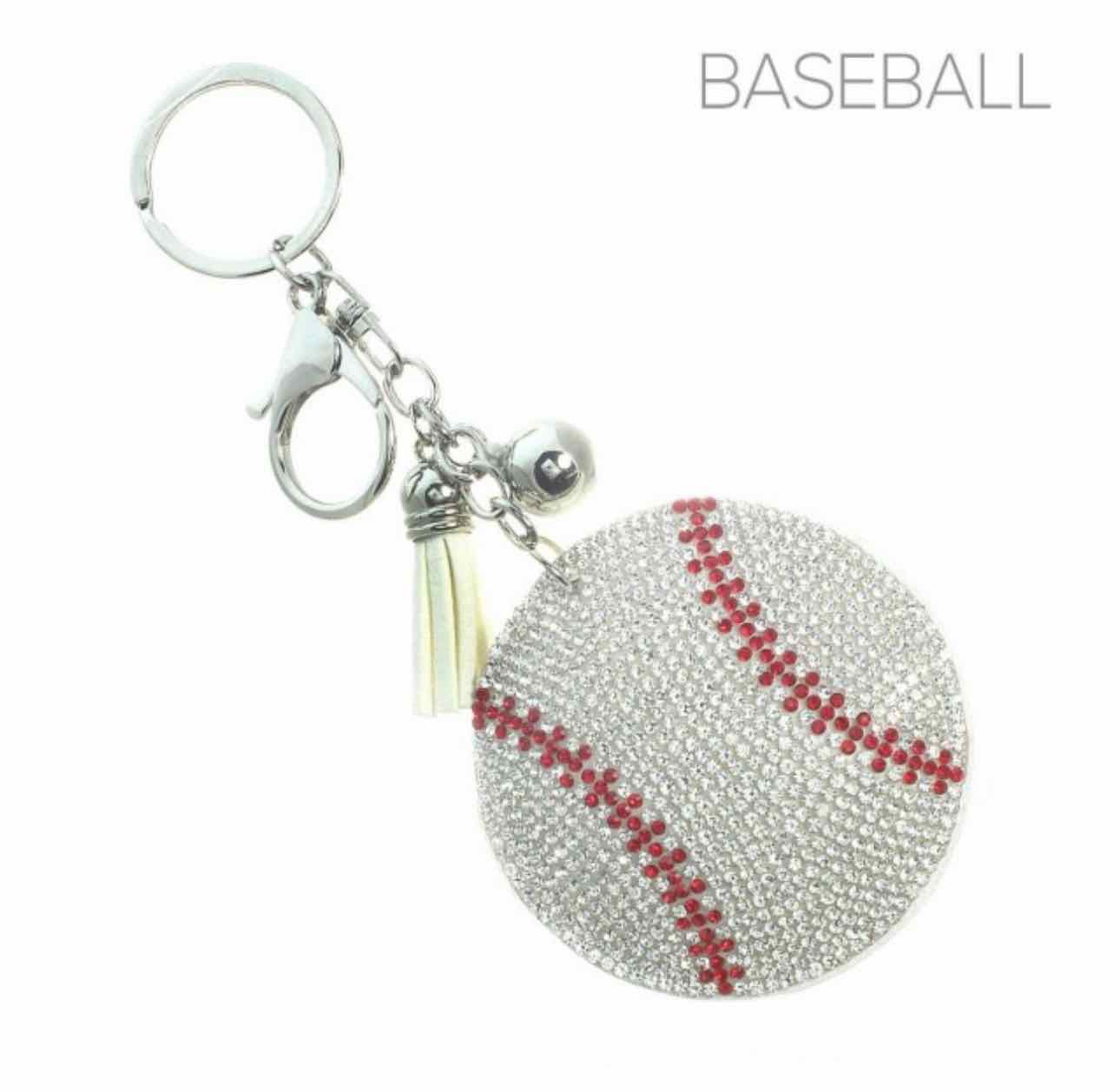 Rhinestone Studded Sports Baseball Key Chain