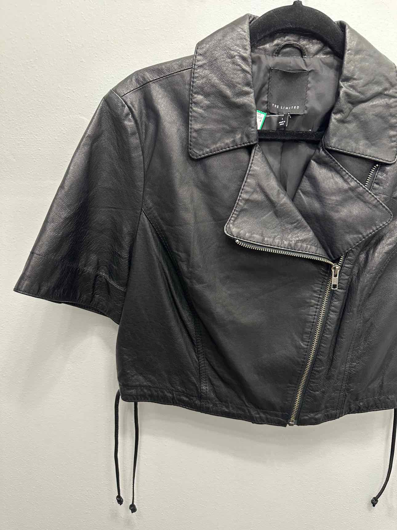 The Limited 100% Leather Short Sleeve Crop Zip Up Size Large Black Jacket