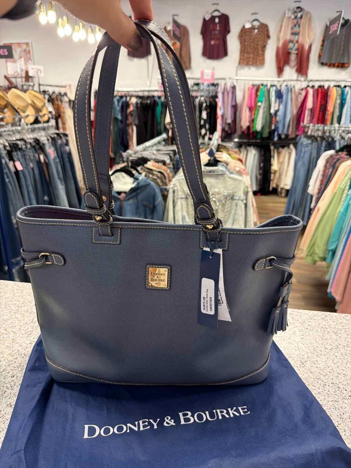 Dooney and Bourke Double Strap Tassel Graphite Tote Grey Graphite Handbags NWT