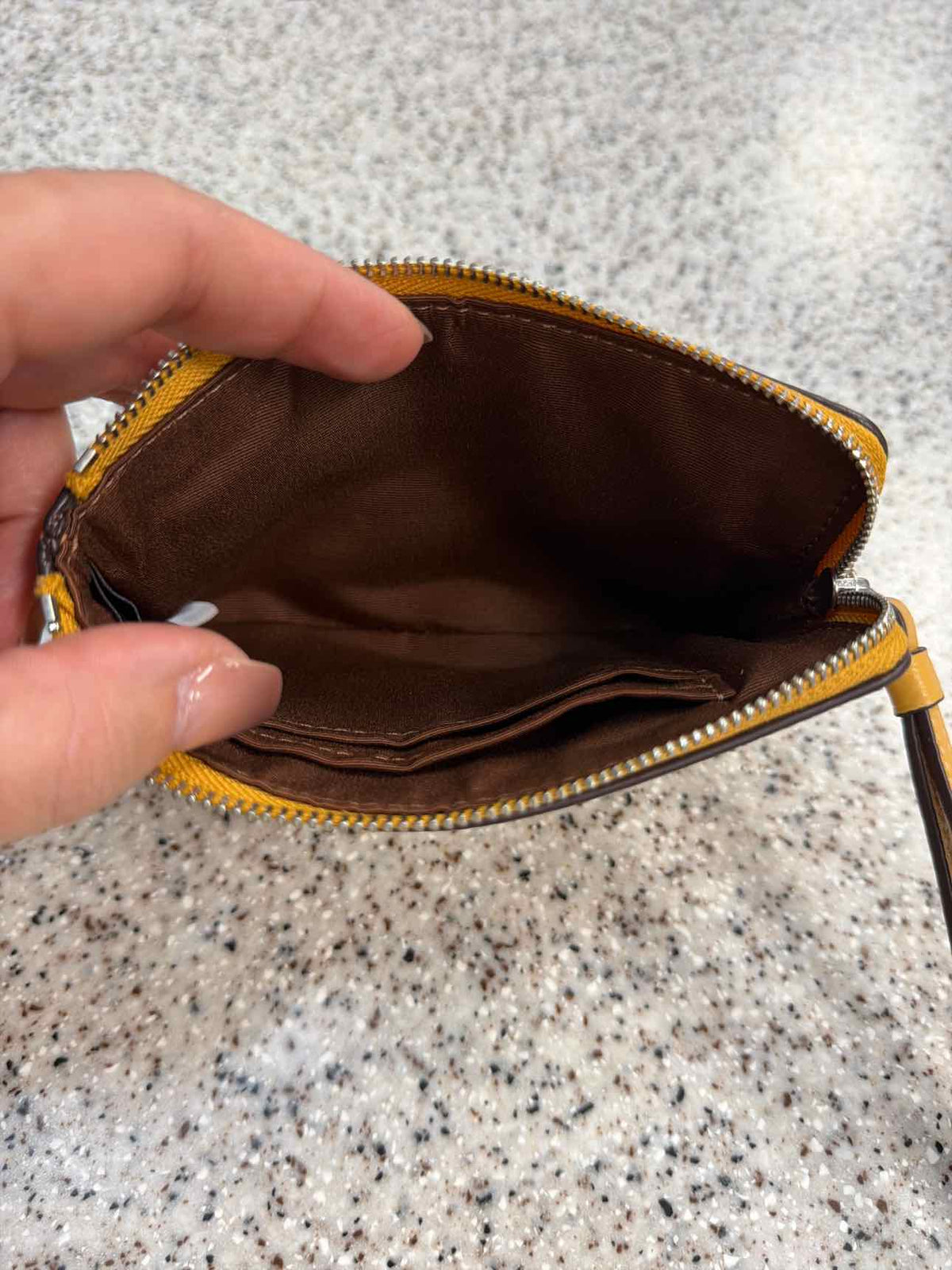 Coach Honeycomb Yellow Corner Zip Pebble Leather Wristlet Wallet