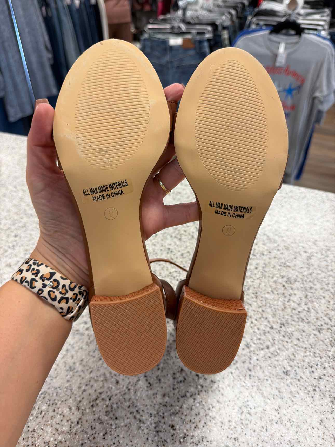 Party Size 9 NEW Faux Leather Ankle Strap Block Heel Brown Sandals
