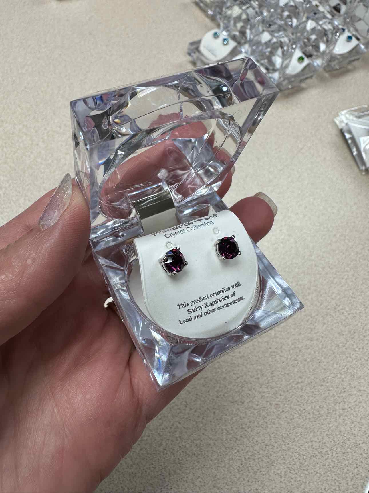 Birthstone 1/4" Inch Post Earrings in Clear Jewelry Box