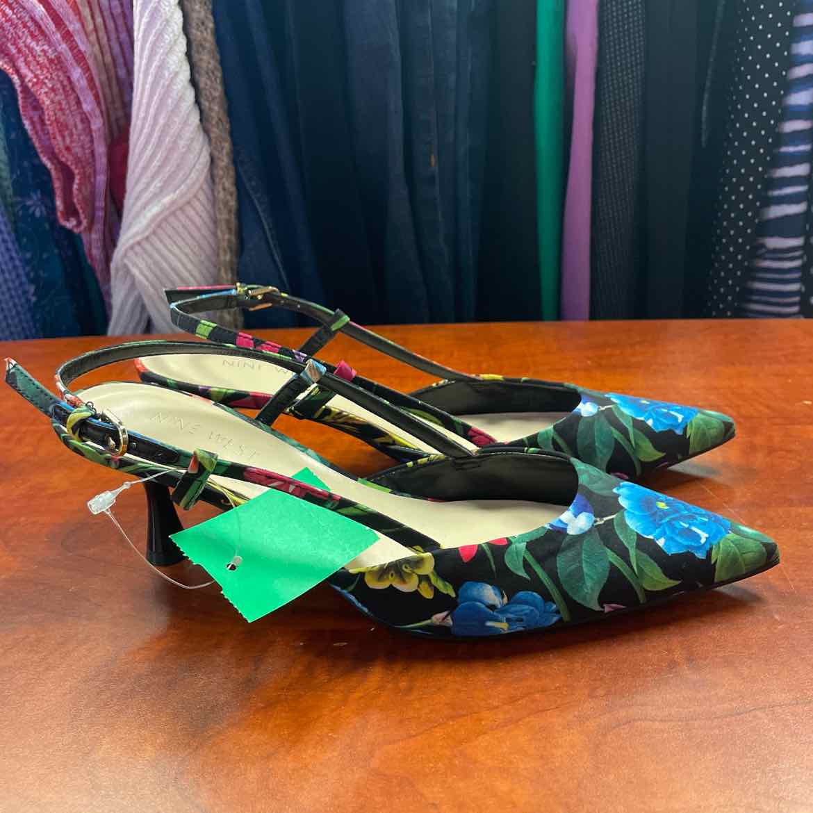Nine West Slingback Kitten Heels Floral Print Size 7 1/2