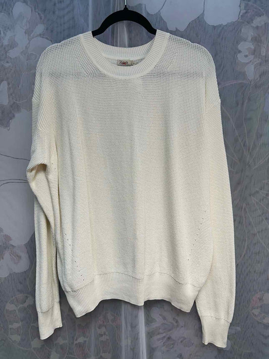 Faherty Sunwashed Waffle Crewneck Long Sleeve Size Medium White Top
