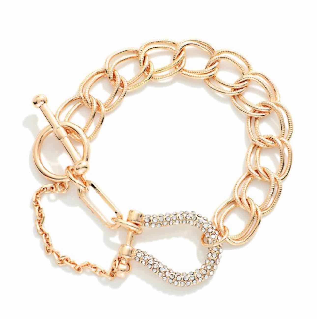 Chain Link Twisted Metal Layered Links Gold-Tone Bracelet
