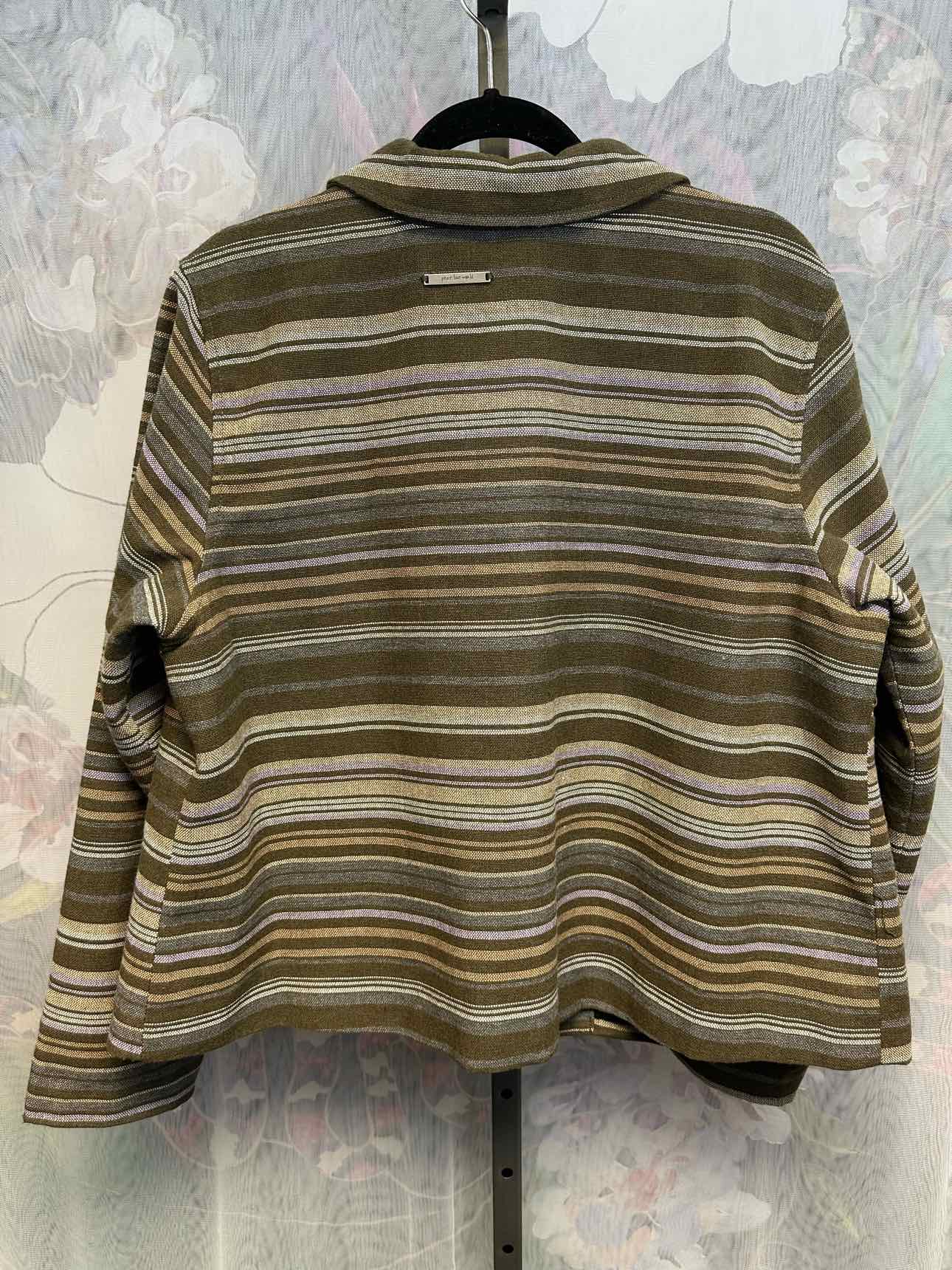 peace love world 1X Olive NEW NWT striped zip-up, asymmetrical tweed jacket