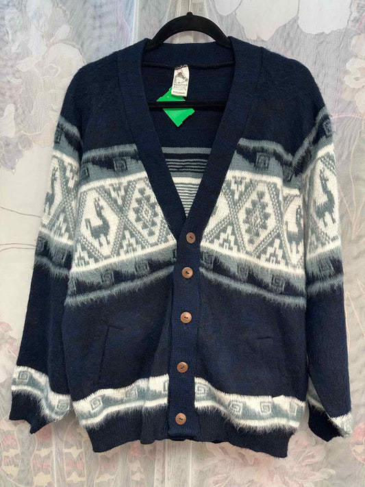 INCA Artesanias Baby Alpaca Wool Heavy Llama Size One Size Navy/White Cardigan