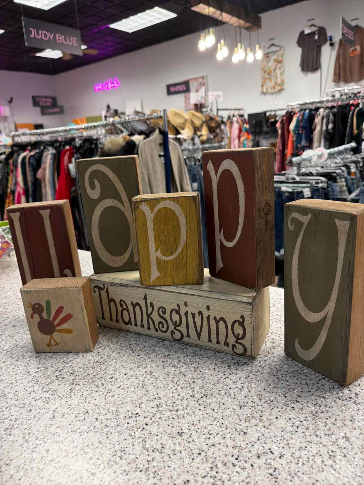 Happy Thanksgiving / Christmas Double Sided Primitive Wood Blocks Household