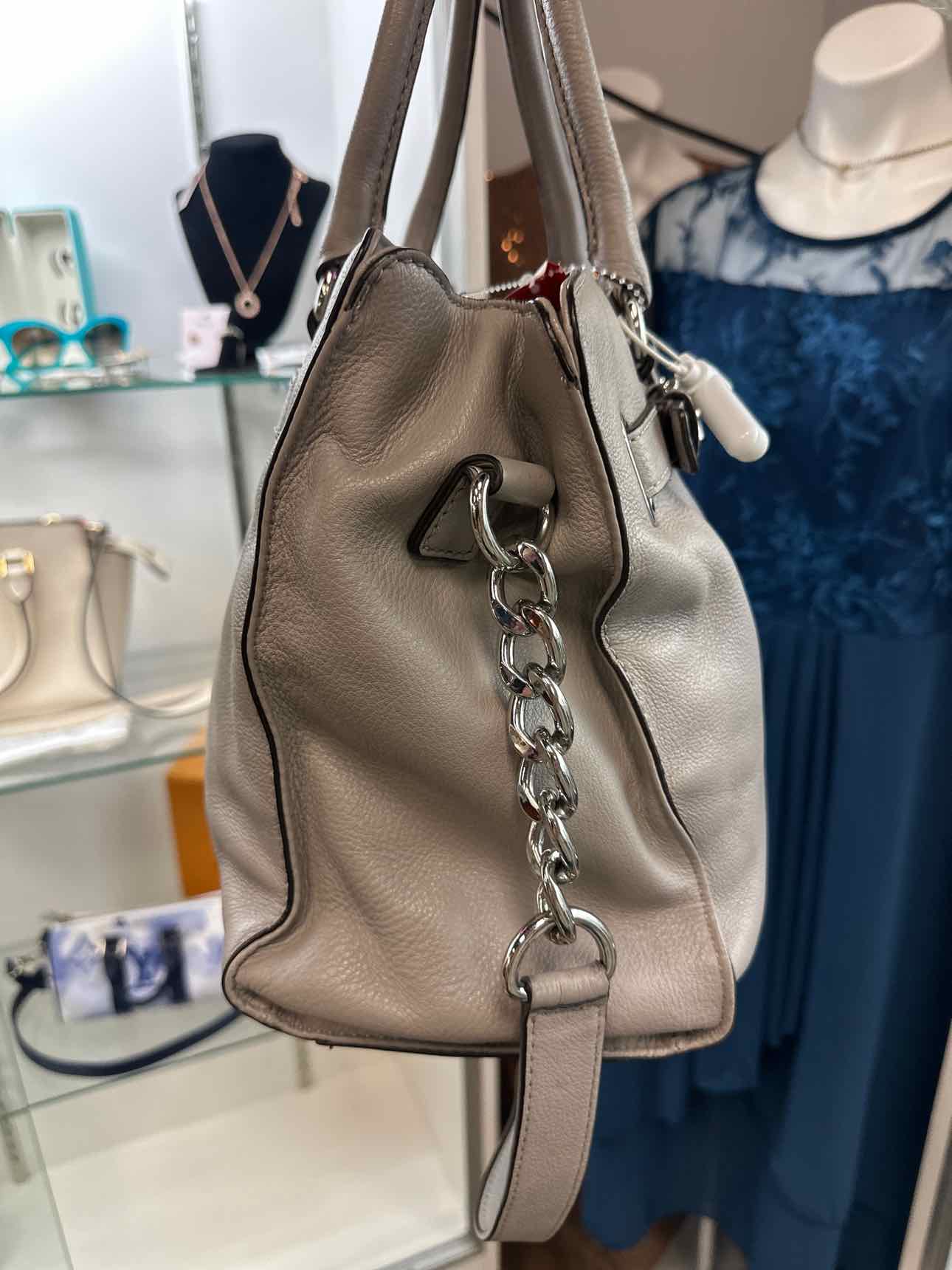 MICHAEL KORS Large Gray Hamilton Leather Satchel Handbag