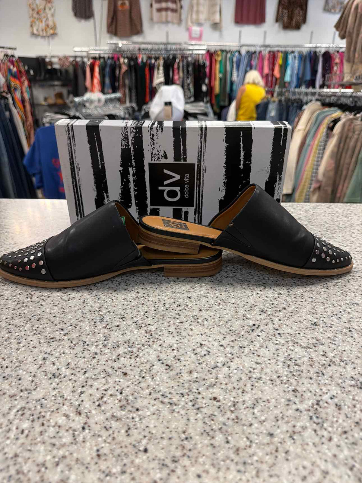 Dolce Vita Black Studded Slip-On Mule Flats Size 7 1/2