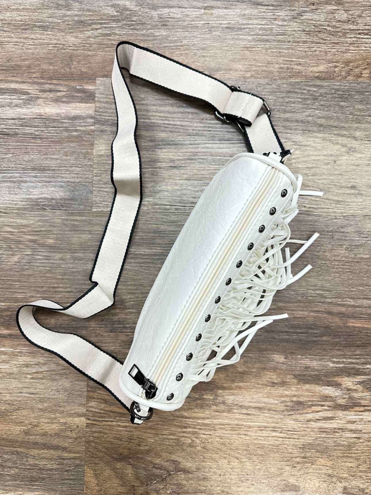 Vegan Leather Fringe Cross Body Bag With Canvas Strap Stud Details Handbags