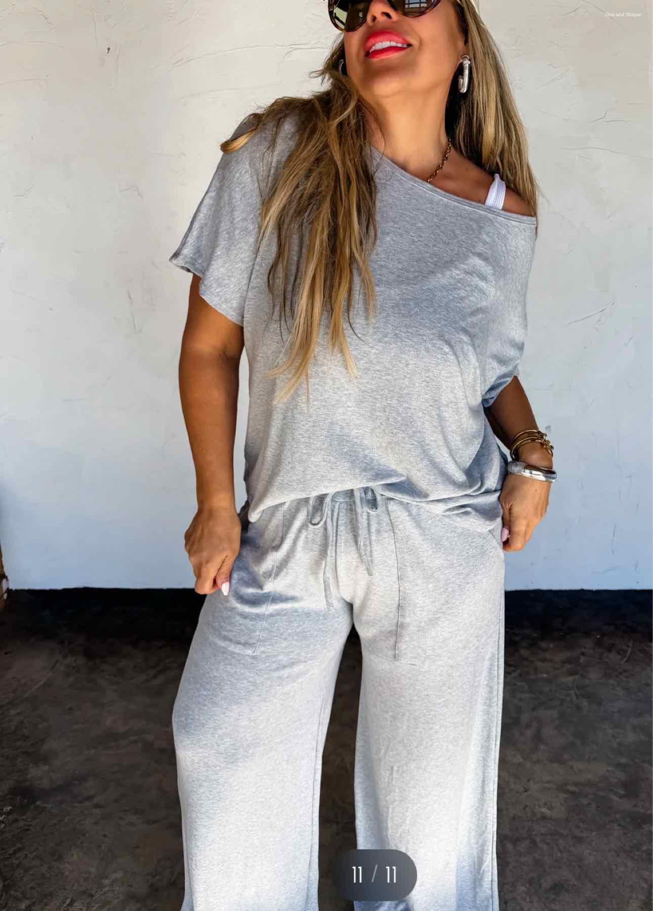 Simple Comfort Lounge Set, Short Sleeve Top and Lounge Knit Pant Set
