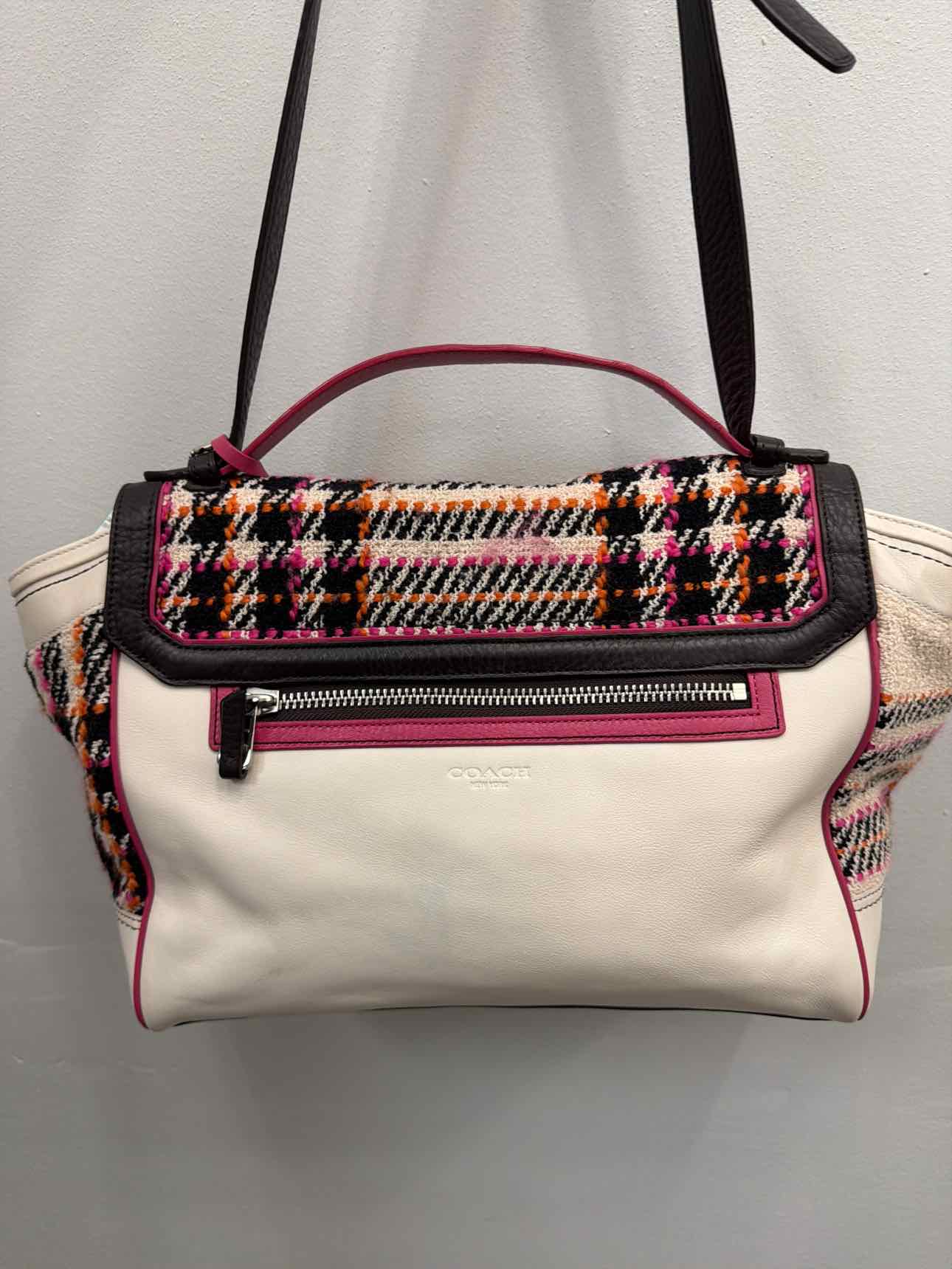Coach Legacy Multicolor Tweed Duffle tweed plaid leather turnlock Pink Handbags