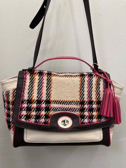 Coach Legacy Multicolor Tweed Duffle tweed plaid leather turnlock Pink Handbags