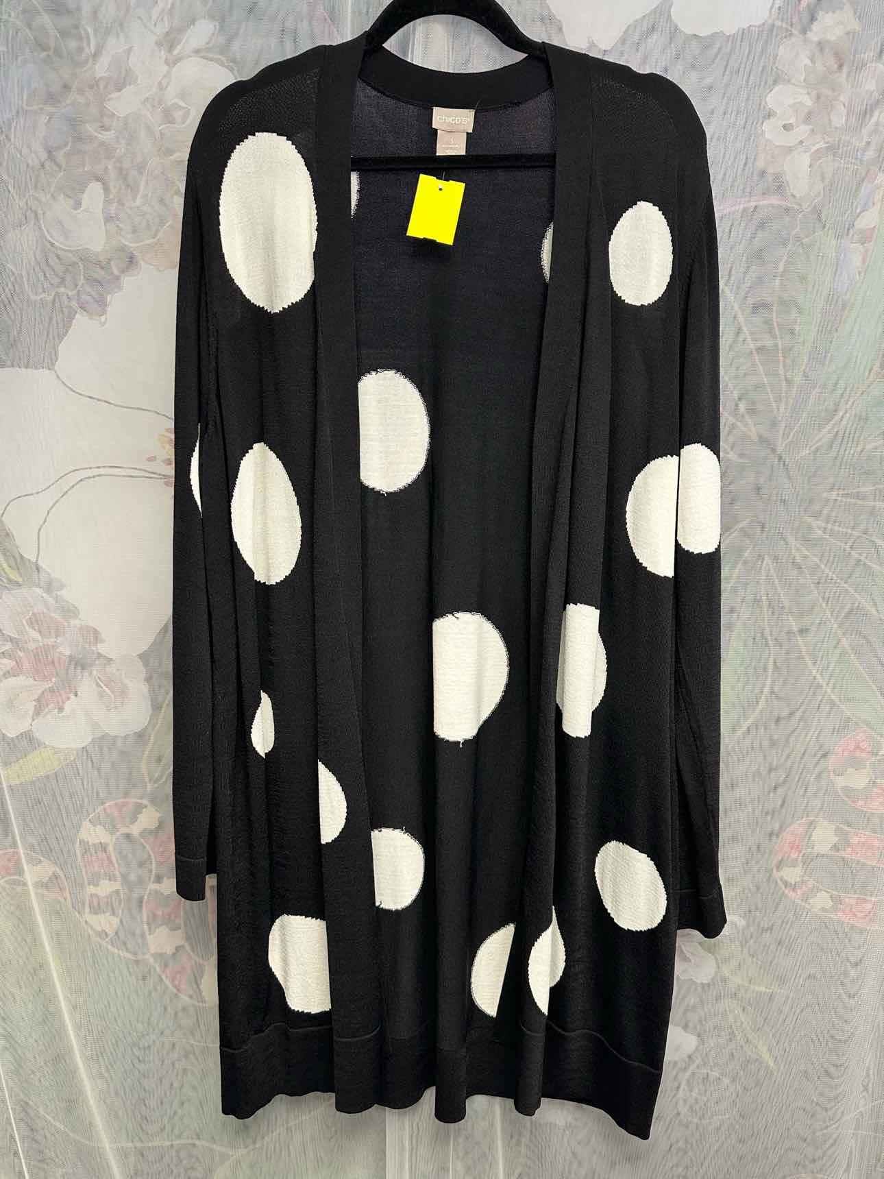 Chico's NEW NWT Dot Print Long Sleeve Duster Cardigan Size 3 Black/white Top
