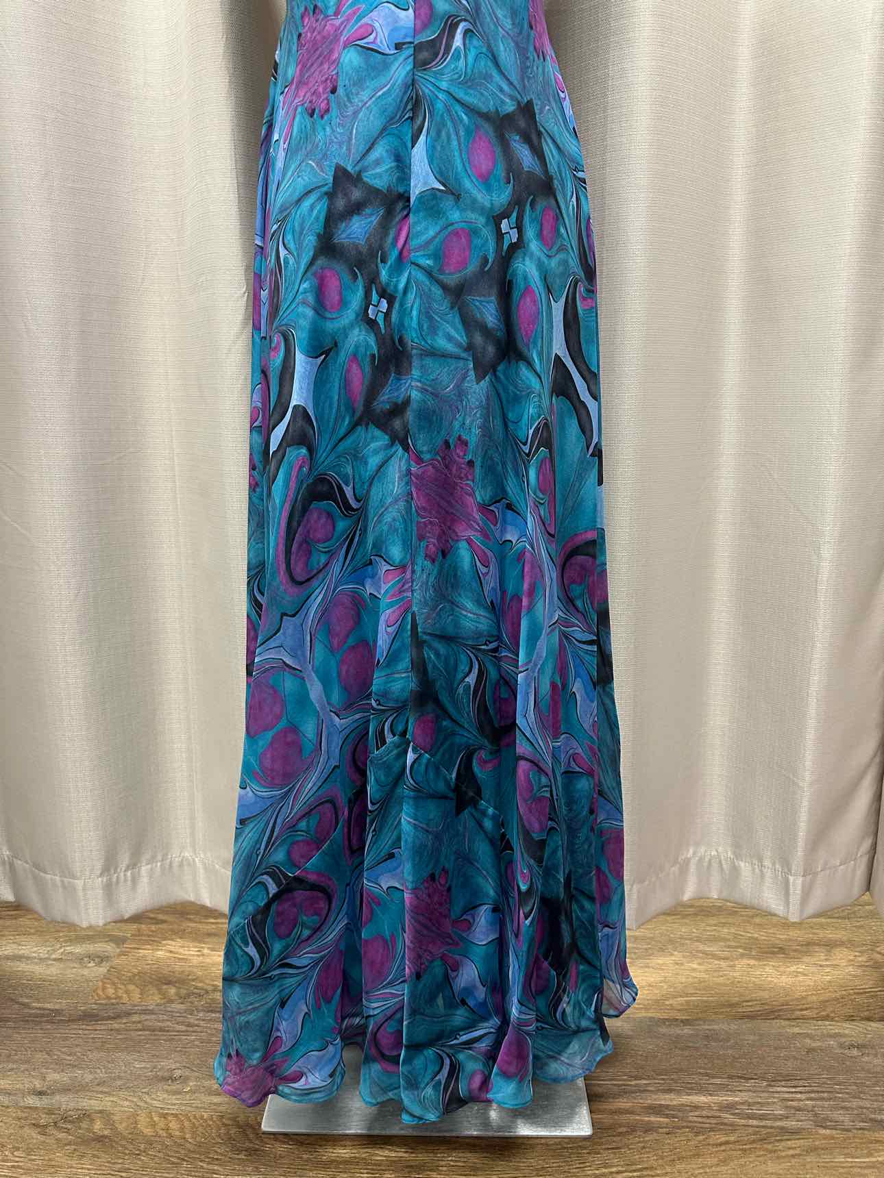Kirsty by Kirsty Doyle 100% Silk Marbled Design Flowy Maxi 14 Blue/Purple Dress