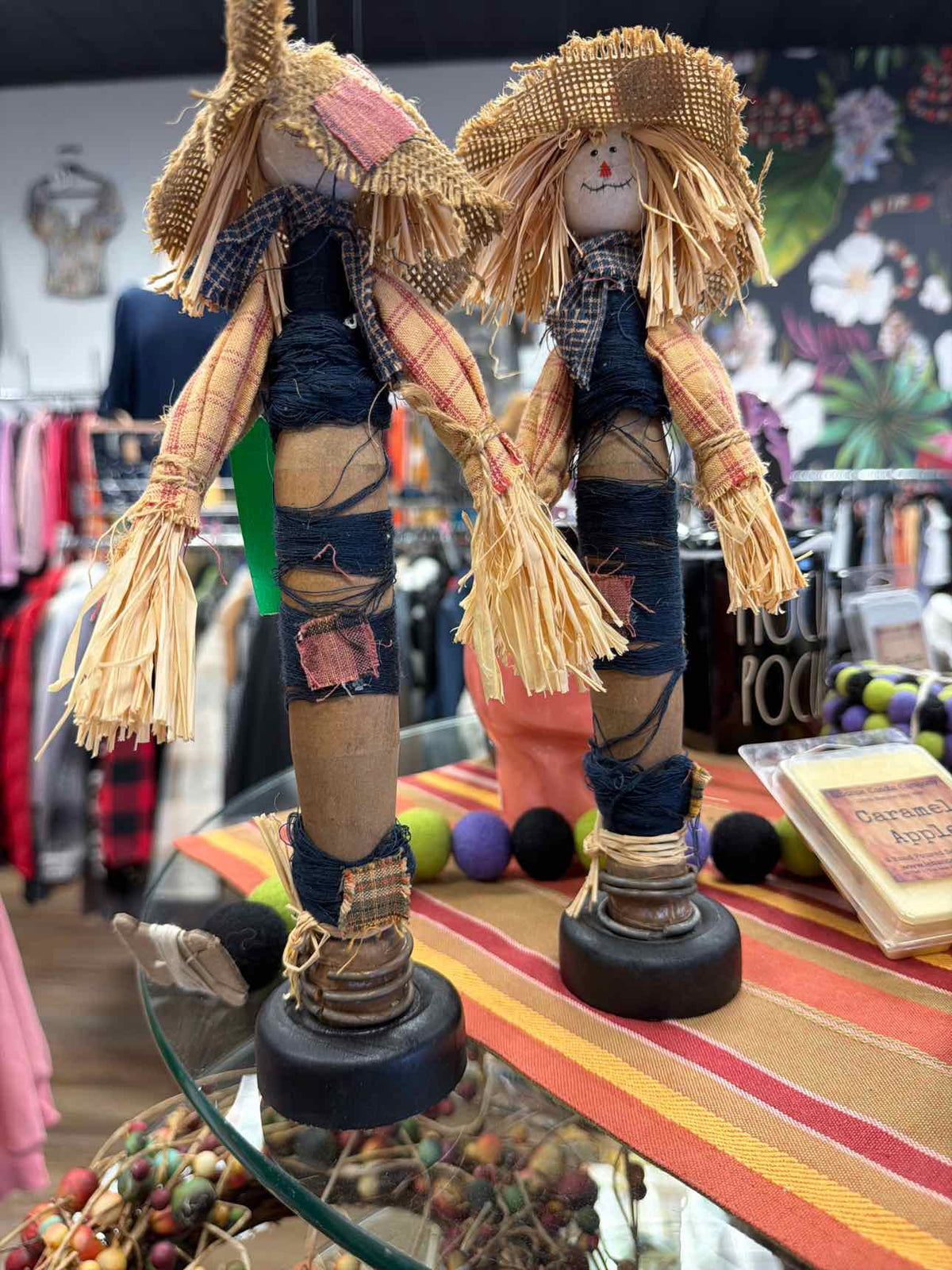 Set of Two Vintage Bobbin Fall Harvest Scarecrows Household