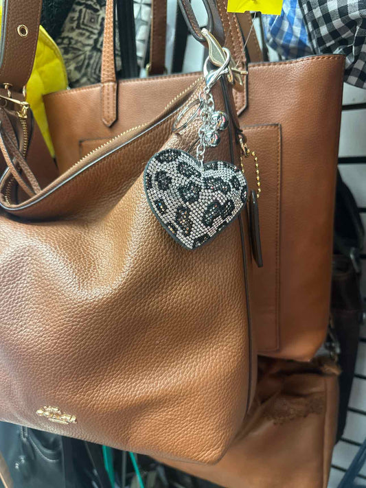 Leopard Heart Grey Rhinestone Bling 3D Bag Charm Key Chain
