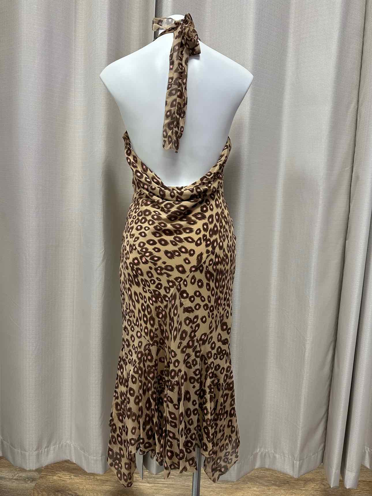 Karen Millen NEW NWT 100% Silk Animal Print Halter Mermaid Size 10 Tan Dress