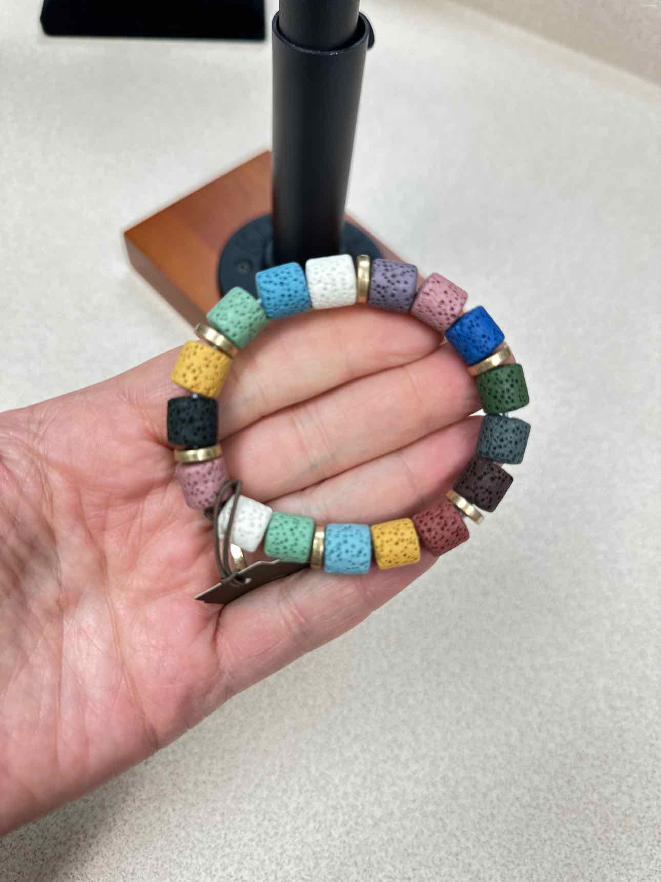 Volcanic Barrel Bead Multi Color Stretch Bracelet