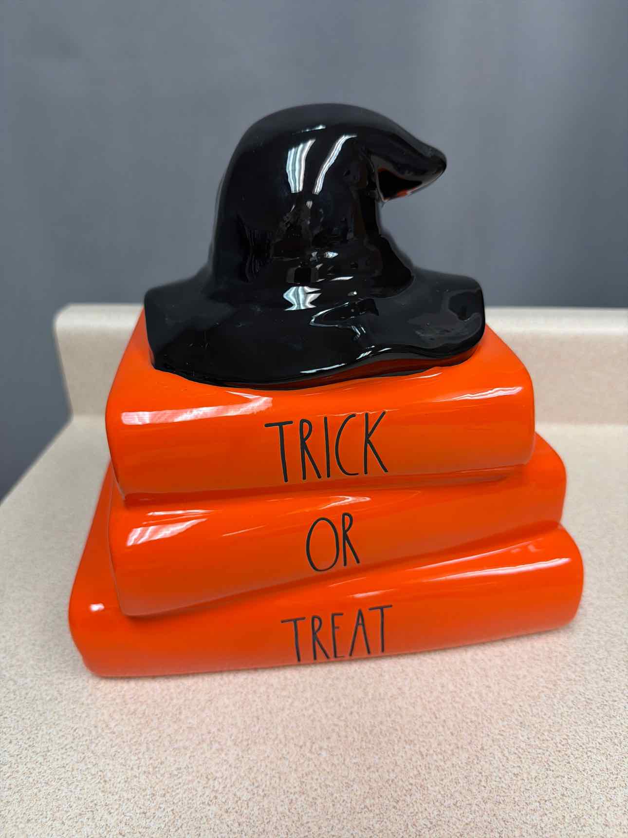 Rae Dunn 'Trick or Treat' Stacked Orange Books with Witch Hat Decor household