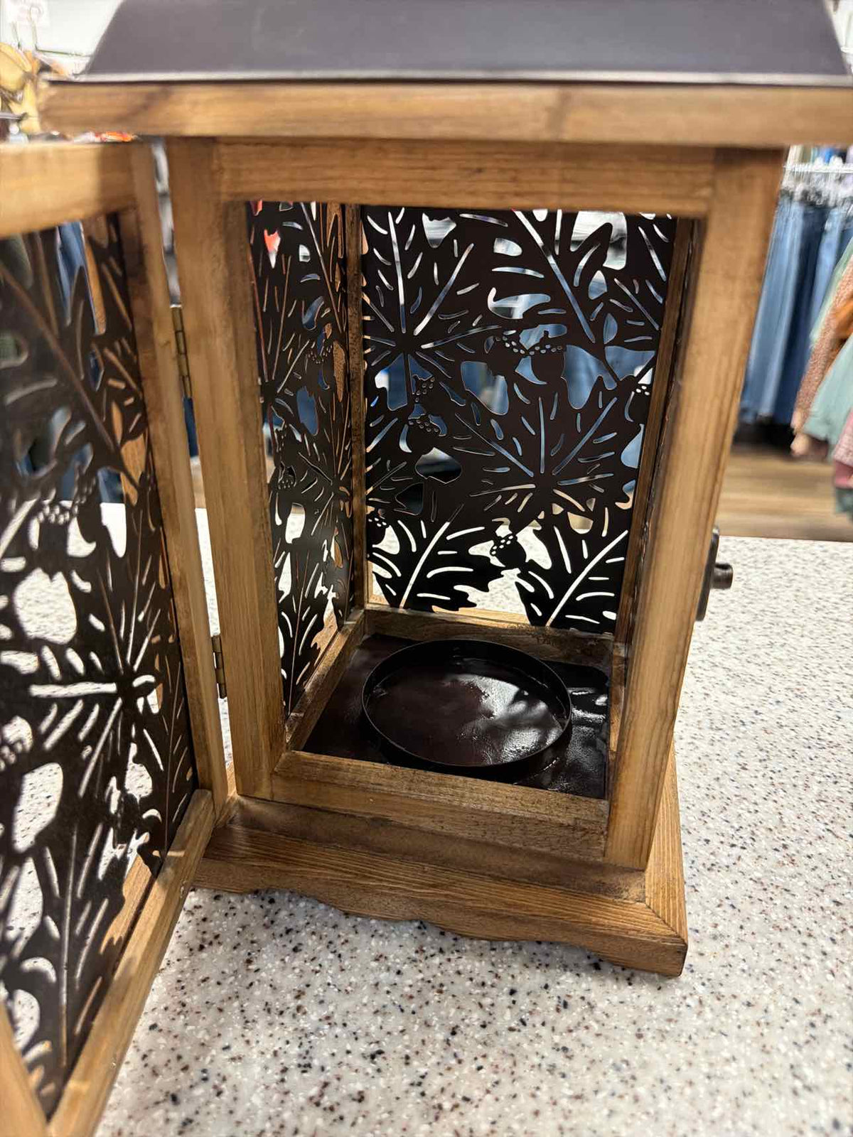 Acorns and Fall Leaves Metal and Wood Lantern Candle Holder Household