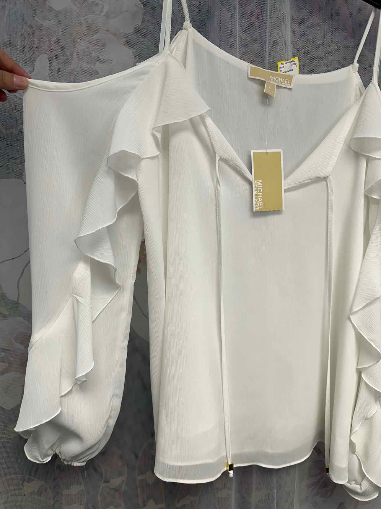 Michael Michael Kors NEW NWT Cold Shoulder Ruffle Decor Medium White Top