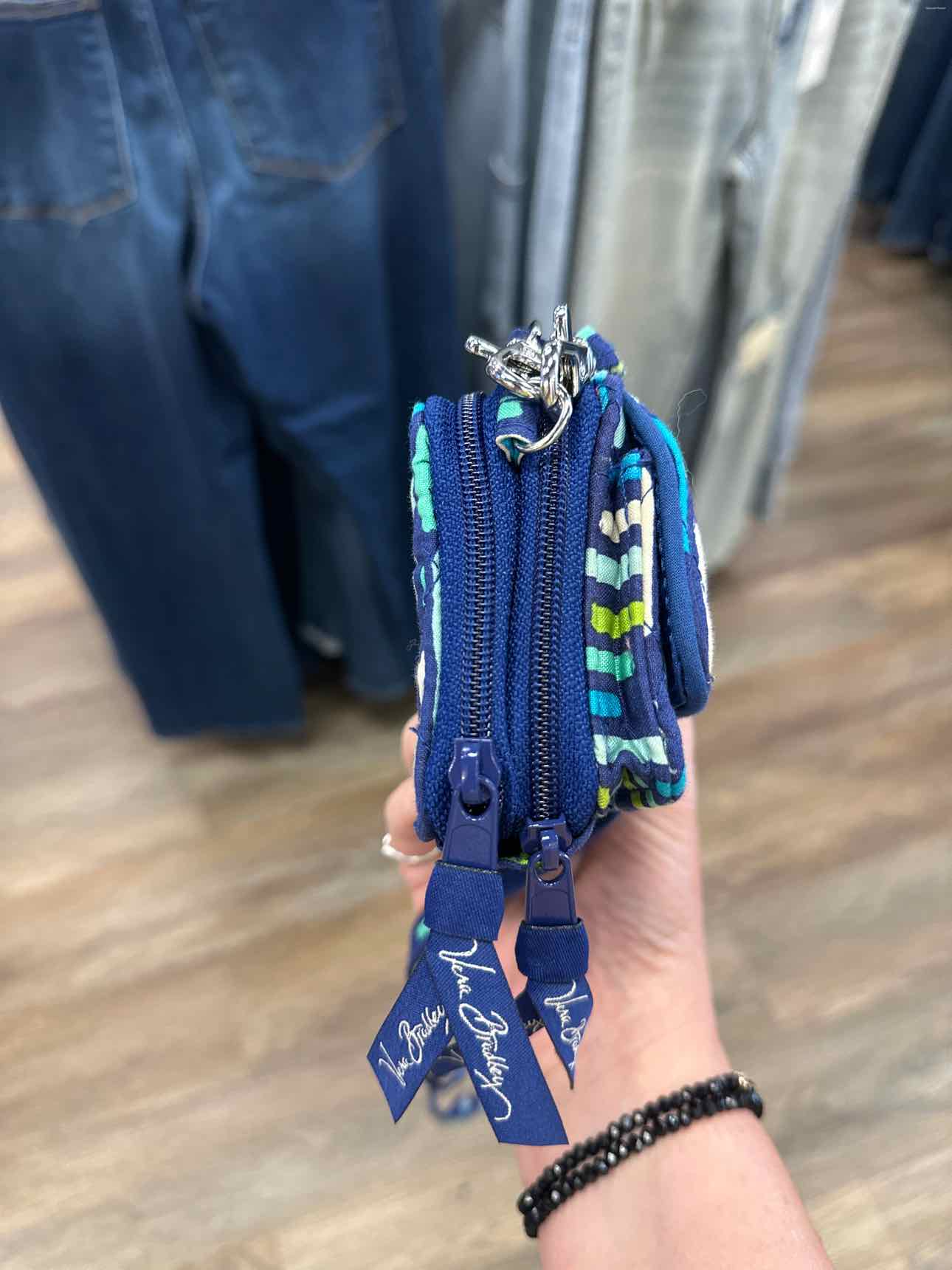 Vera Bradley Small Blue and Green Stripe Double Zipper ID Wallet Handbags