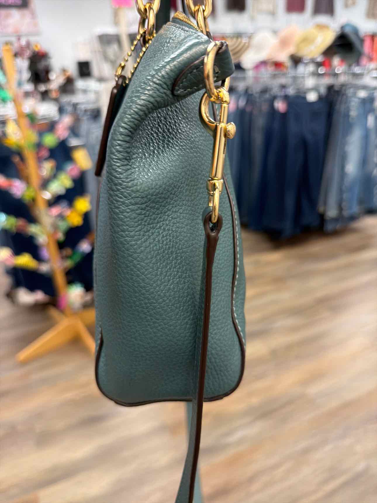 Coach 'Kelsey' Teal pebble leather crossbody satchel Handbags