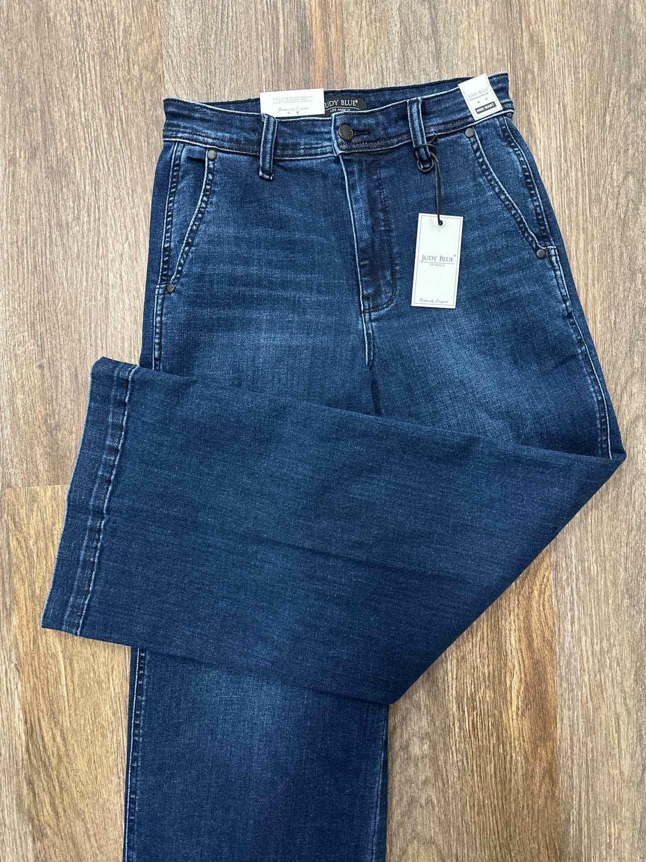 Judy Blue High Waist Ankle Wide Leg Denim Trouser Dark Wash Jeans