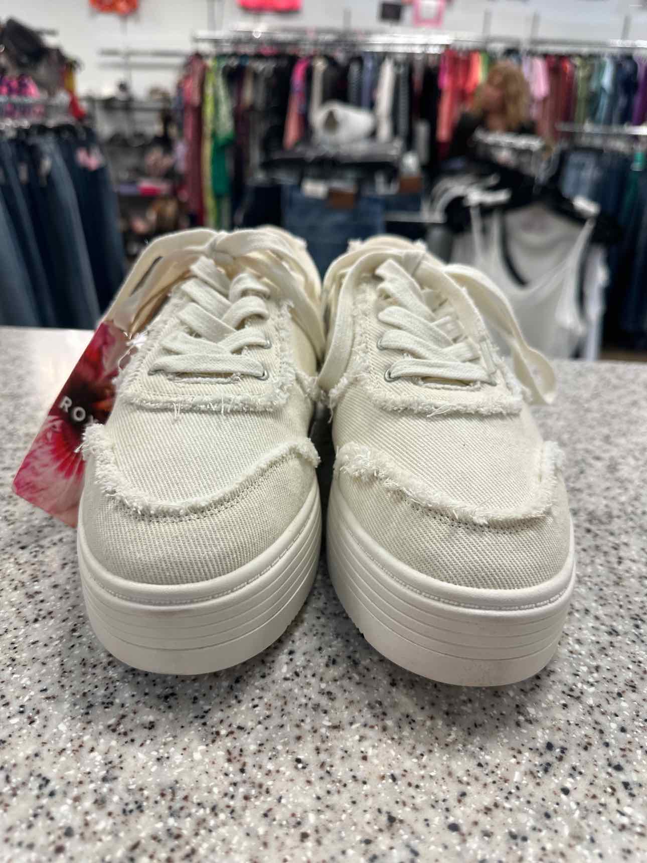 Roxy Size 9 Off White NEW Sheilahh 2.0 Fray Lace Up Platform Sneakers
