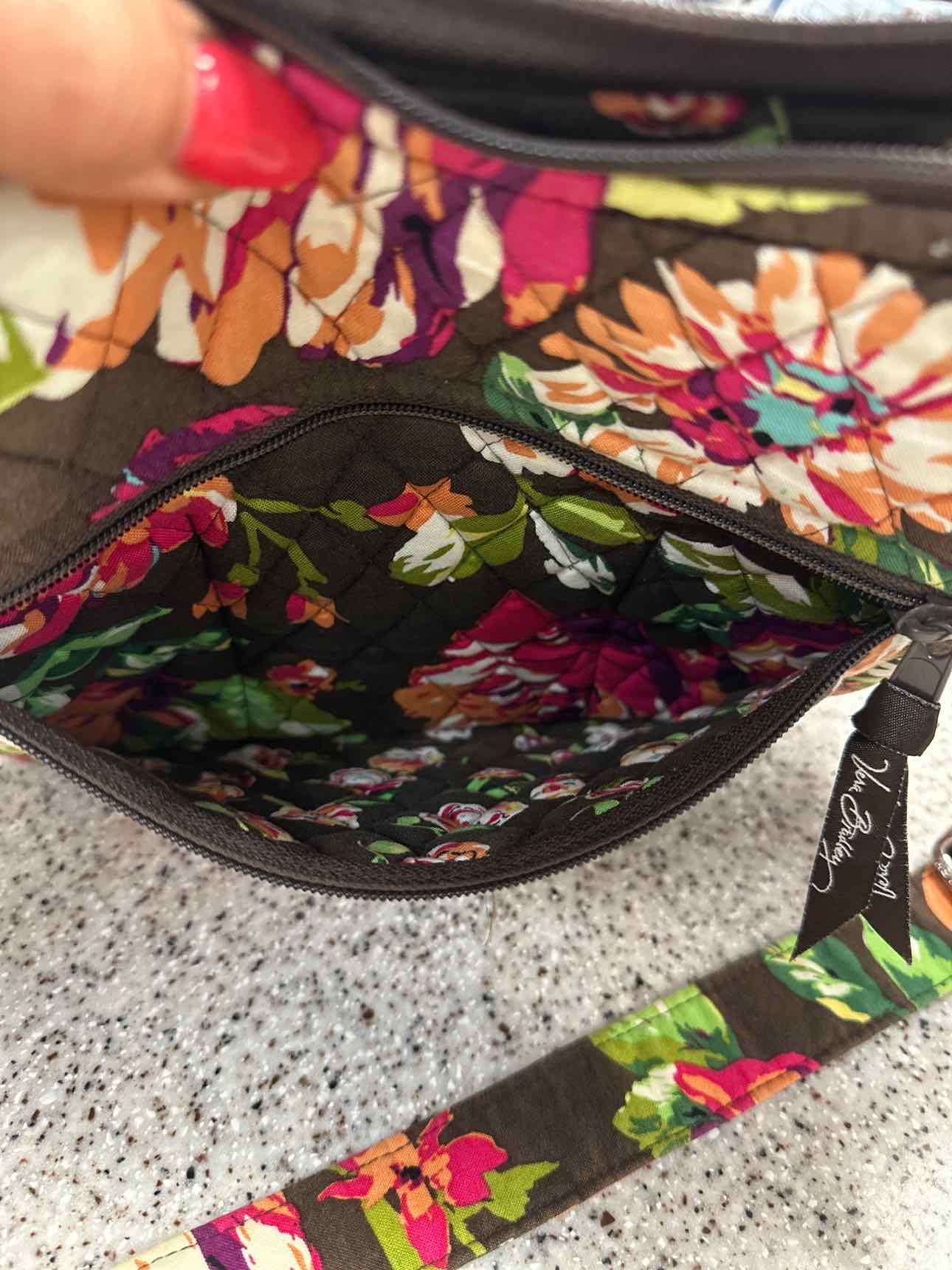 Vera Bradley English Rose On the Go Quilted Brown Floral Crossbody Handbags