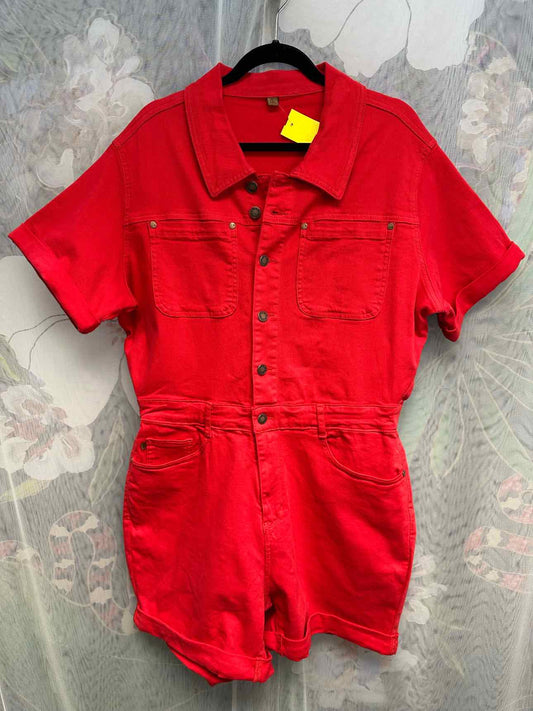 Judy Blue Button Up Short Sleeve Collared Size 1X Red Romper