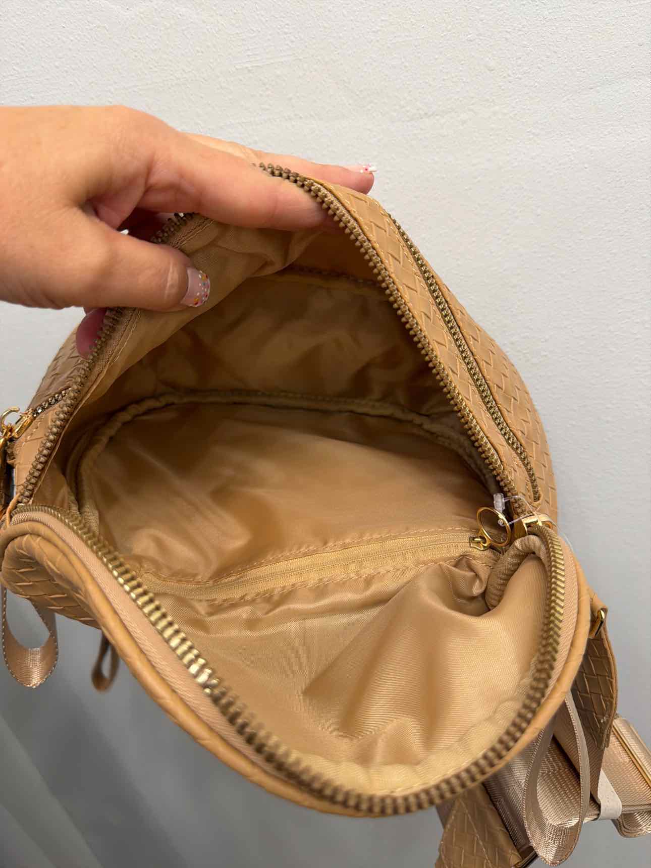NEW woven faux leather multipocket waist bag crossbody Tan Handbags