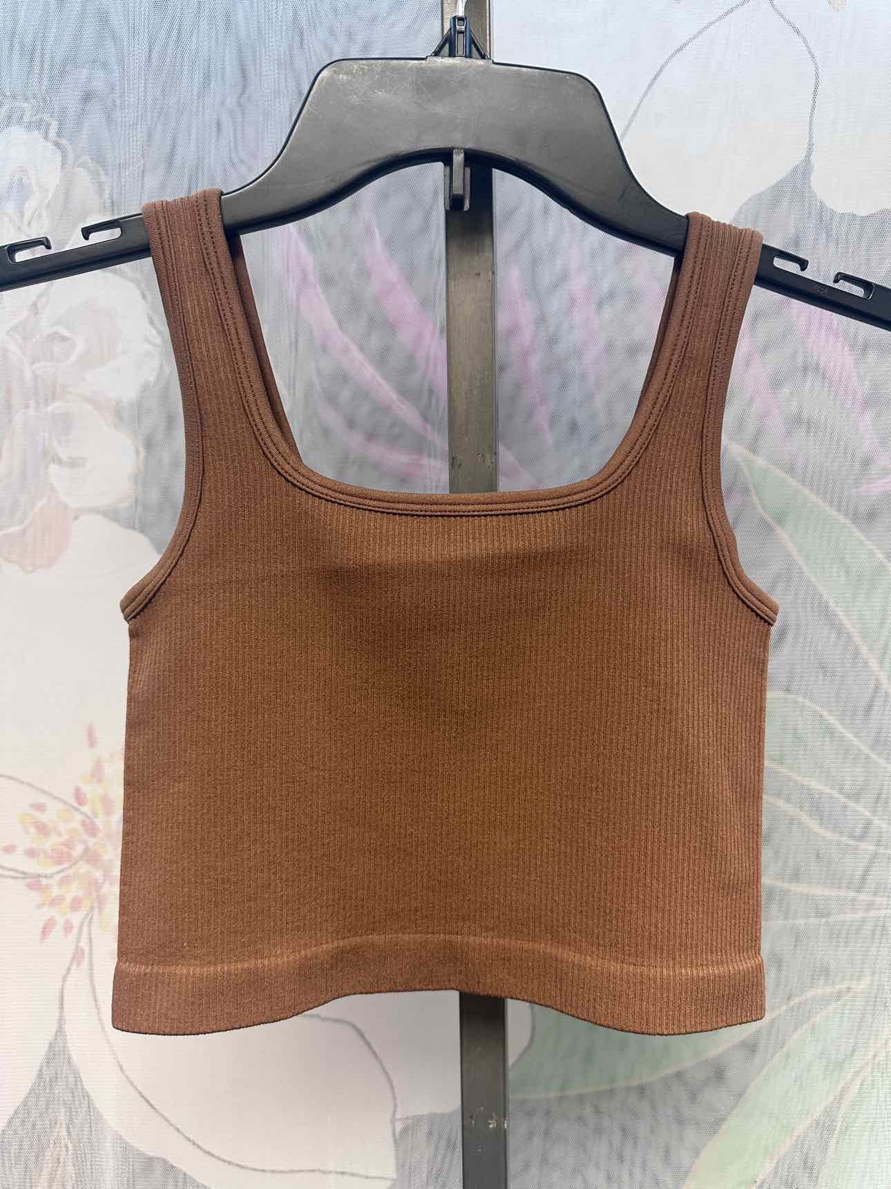 Blakeley Size XS Brown Ribbed Unpadded Crop Top