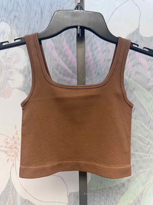 Blakeley Size XS Brown Ribbed Unpadded Crop Top