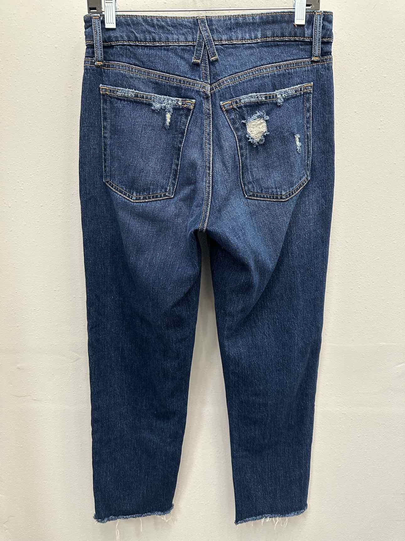 Zara Cheeky Taper Ankle High Rise Distressed Dark Wash Size 6 Denim Jeans