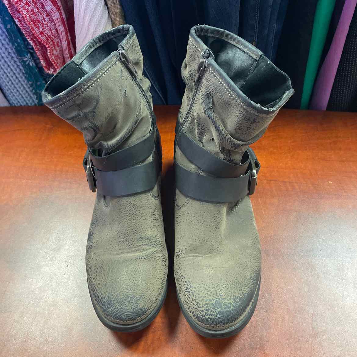 Madeline Girl Stylish Distressed Zip Buckle Ankle Boots Size 7 1/2
